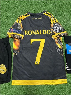 R.madridd 2024/25 Sezonu Cristiano Ronaldo Konsept Çocuk Forması 3'lü Set (Black-Yellow)
