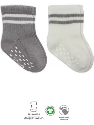 Dadya Milla Ddy Çemberli Kaymaz Soket Çorap 2'li BS10125 Gri Ekru Mil