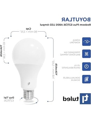 Cekar Store Redeem Plus A80S E27 LED Ampul, Titreşimsiz, Göz Konforu, 1648 Lümen, Tuled Beyazı, 5000 Kelvin          [enerji Sınıfı D]