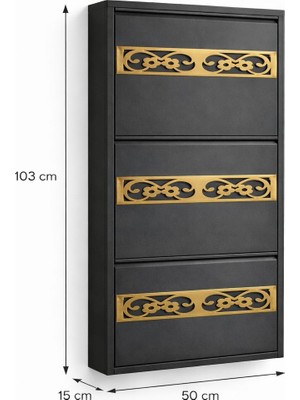 Tomkar  3'lü Antrasit Gold Petek Desenli Metal Ayakkabılık