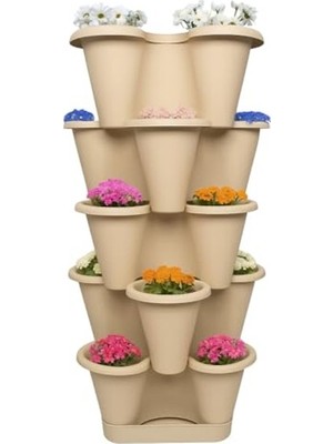 Arsimo 5 Katlı Şanslı Yonca Kule Saksı Seti Çiçek Bitki Sebze Meyve Salon Mutfak Banyo Bahçe Saksı Seti (Bronz)