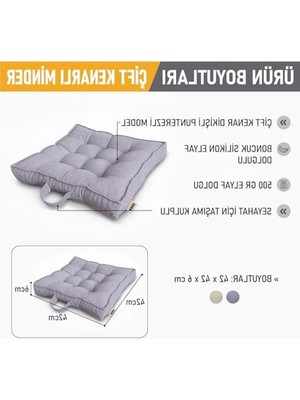 Cekar Store Haegs Sandalye Minderi, Çift Kenarlı, Taşıma Kulplu, Punterez Puntolu Elyaf Dolgulu Mutfak Yemek Sandalyeleri Için Kare Oturma Minderi, Ofis Masası Için Yumuşak Konforlu Minder 42X42X6 cm - Gri