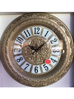 Antika Duvar Saati 60CM Yuvarlak Dev Boyut Digitime DT-800 Gold Akar Saniye Sessiz Çalışır