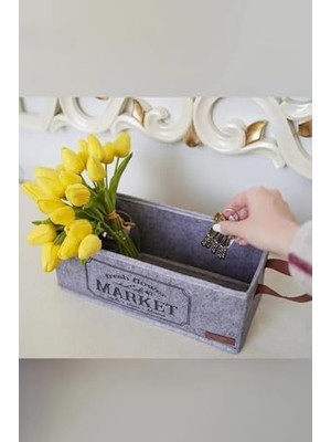 Daisy Home Buti Deri Kulplu Özel Tasarım Malzeme Kutusu Hurç Organizer Ev Banyo Mutfak Ev Gereci 32X13X14CM - 1044