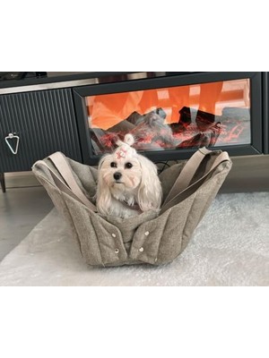 Cekar Store 3 Fonksiyonlu Kedi Köpek Taşıma Çantası/minderi-Terletmez Keten Kumaş Içi Dolgulu 80X70 cm (Antrasit)