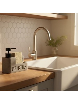 Cekar Store Amberhaus Mermer Desenli Polyresin Sıvı Sabunluk | Entegre Sünger Bölmeli | Modern, Şık ve Dayanıklı Mutfak Organizeri (Antrasit)