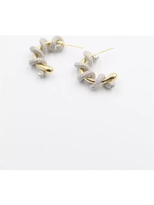 Die Grup Taşlı Sarmalı Halka Küpe - Altın