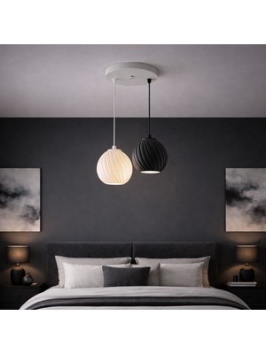 Mm Design Siyah - Beyaz 2li Sprial Avize