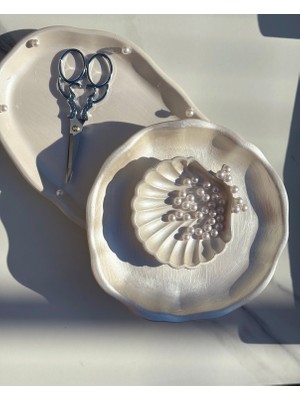 Mezra Art Nişan Tepsisi Sedefli Incili Gümüş Makaslı – Dekoratif Sunum Seti