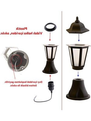 Setüstü Sokak Bahçe Aplik Lamba Aydınlatma Lale Bahçe Duvar Üstü Armatürü E27 Duy Siyah Plastik