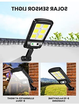 Hareket Sensörlü Solar Sokak Lambası 120 Led. LED Dış Mekan Lambası, IP65 Bahçe, Teras, Giriş, Garaj Için Suya Dayanıklı Güneş Işığı.