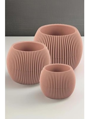 Krs Mercan Dekoratif Kaktüs Sukulent Plastik Saksı Takımı 3'lü Set Soft Pembe