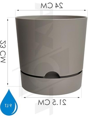 Begonya Saksı Tabaklı Drenajlı Mat Plastik Çiçek Saksısı (1 Adet, 9 Litre, 25CM, Bej)