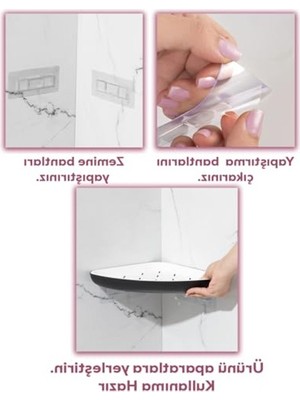 Porsima 0447 Istiridye Banyo Köşe Rafı - Paslanmaz Yapışkanlı Duş Rafı Banyo Düzenleyici Organizer - Siyah