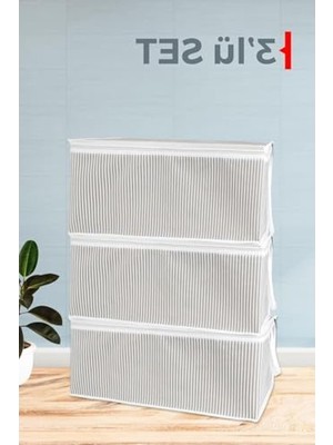 Pazar Kapısı Baza Altı Düzenleyici Kumaş Hurç Büyük Boy Organizer (65 x 45 x 22) (3 Adet Gri Büyük Boy)