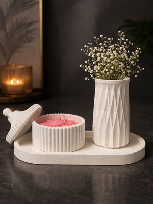 First Light Minimal Lüks: Üstten Görünüm Dekoratif Vazo & Mum Seti