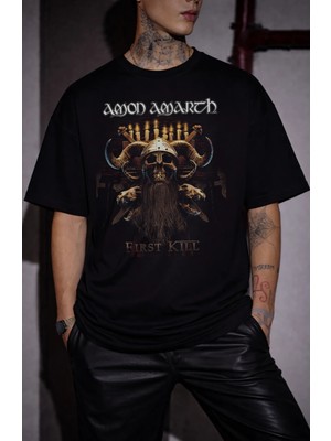 Fuddy Moda Amon Amarth Baskılı T-Shirt, Unisex Rock Metal Müzik Temalı Tişört