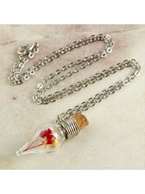 Zero Land Muratech Çiçek Fanus Canlı Kolye-Gümüş Rengi