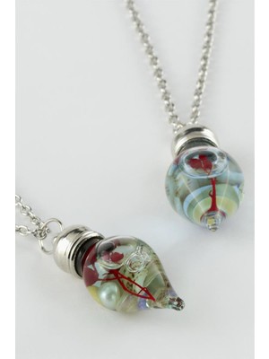 Zero Land Muratech Sulu Çiçek Fanus Canlı Kolye-Gümüş Rengi