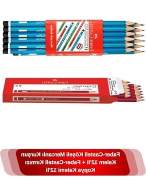 Cekar Store Faber Castell Köşeli Mercanlı Kurşun Kalem 12'li + Faber-Castell Kırmızı Kopya Kalemi 12'li