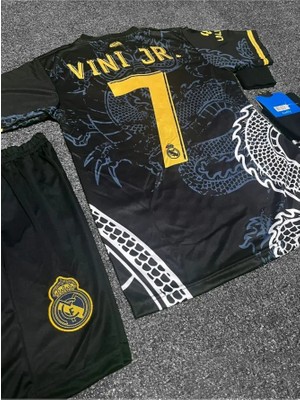 R.e.a.l M.a.d.r.i.d 2024/25 Yeni Sezon Vini Jr Dragon Desenli Çocuk Forması 3'lü Set (Black)