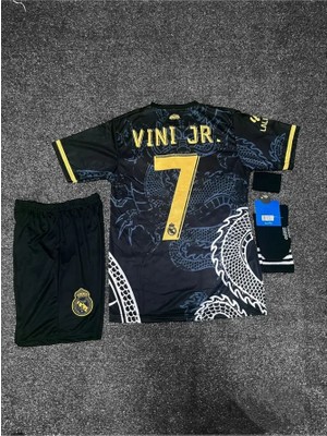 R.madridd Vini Jr 2023-24 Sezonu Dragon Desenli Konsept Çocuk Forması 4'lü Set (Black)