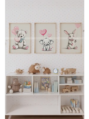 Tontilika Love Balloons 3’lü Ahşap Çerçeveli Dekoratif Tablo Seti