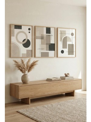 Tontilika Modern Geometrik Soyutlama 3’lü Ahşap Çerçeveli Tablo Seti