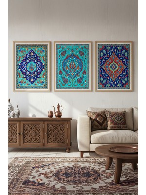 Tontilika Klasik Türk Motifleri 3’lü Ahşap Çerçeveli Tablo Seti