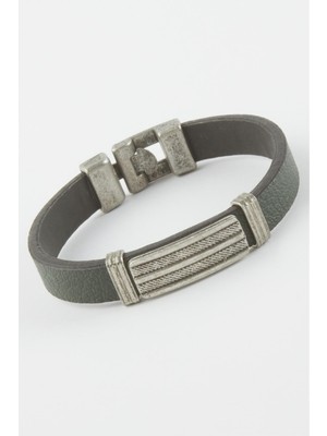 Zero Land Muratech Çizgili Suni Deri Bileklik-Yeşil