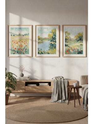 Tontilika Empresyonist Doğa Manzarası 3’lü Ahşap Çerçeveli Tablo Seti