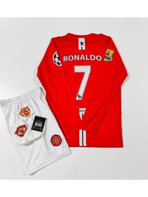 M.unitedd Moskova 2008 Sezonu Cristiano Ronaldouzun Kol Çocuk Forması 4'lü Set (Armalı)