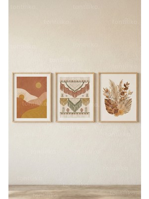 Tontilika Boho Doğa Esintisi 3’lü Ahşap Çerçeveli Tablo Seti