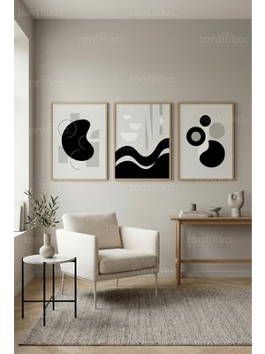 Tontilika Modern Soyut Geometrik Formlar 3’lü Ahşap Çerçeveli Tablo Seti