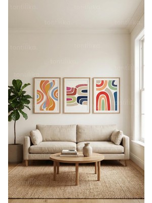 Tontilika Modern Canlı Soyut Sanat 3’lü Ahşap Çerçeveli Tablo Seti