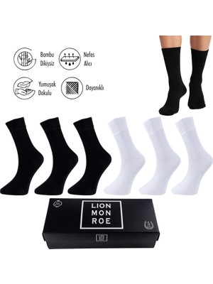 Lion Monroe Saf Bambu 4 Mevsim Erkek Soket Uzun Düz Siyah Çorap Dikişsiz Premium Hediye Kutulu 6'lı Prime Bamboo Serisi L5952AZNB