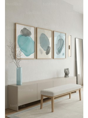 Tontilika Modern Minimalist Soyut Formlar 3’lü Ahşap Çerçeveli Tablo Seti