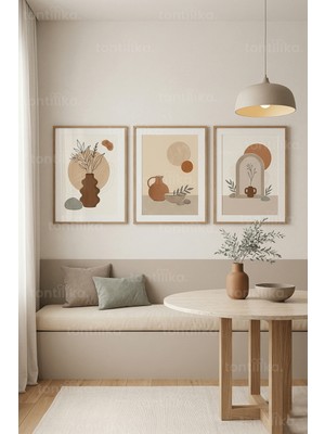 Tontilika Doğal Minimalist Natürmort 3’lü Ahşap Çerçeveli Tablo Seti