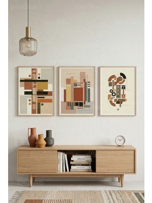 Tontilika Soyut Geometrik Sanat 3’lü Ahşap Çerçeveli Tablo Seti