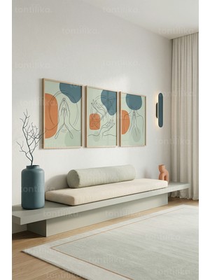 Tontilika Modern Hat Sanatı ve El Figürleri 3’lü Ahşap Çerçeveli Tablo Seti