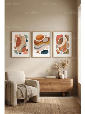 Tontilika Modern Soyut Sanat 3’lü Ahşap Çerçeveli Tablo Seti
