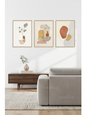 Tontilika Modern Soyut Organik ve Geometrik Desenler 3’lü Ahşap Çerçeveli Tablo Seti