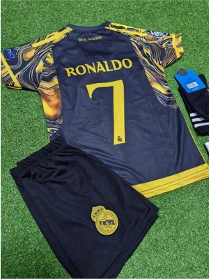 Real Madrid 2023/24 Yeni Sezon Cristiano Ronaldo Özel Çocuk Konsept Forması 4'ü Set (Blackyellow)