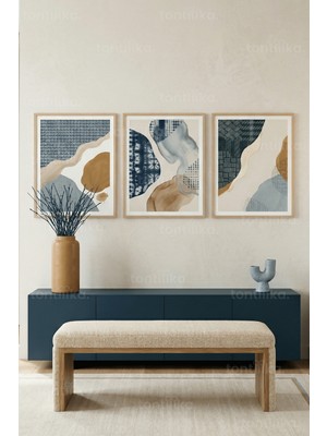 Tontilika Soyut Doğa Desenleri 3’lü Ahşap Çerçeveli Tablo Seti