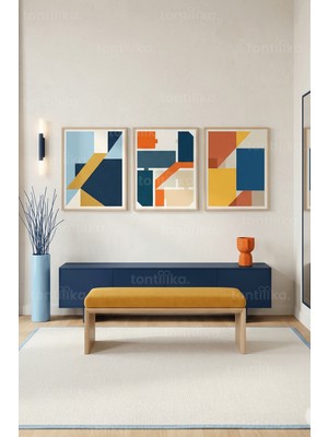 Tontilika Modern Geometrik Soyut Tasarımlı 3’lü Ahşap Çerçeveli Tablo Seti