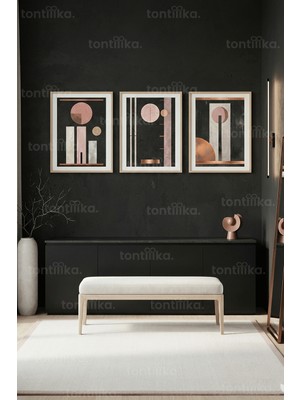 Tontilika Modern Rose Gold Soyut Geometrik Sanat 3’lü Ahşap Çerçeveli Tablo Seti