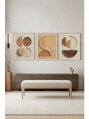 Tontilika Modern Toprak Tonları 3’lü Ahşap Çerçeveli Tablo Seti