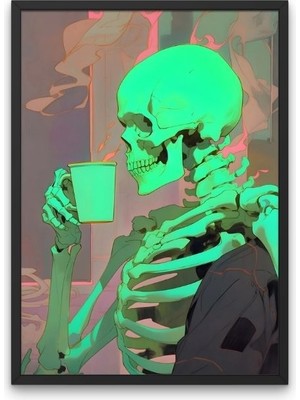 Ölesiye Yorgun Neon Iskelet Poster | Çerçevesiz