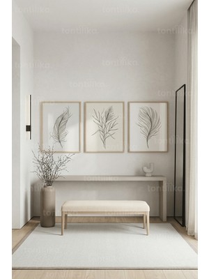 Tontilika Modern Botanik Çizimler 3’lü Ahşap Çerçeveli Tablo Seti