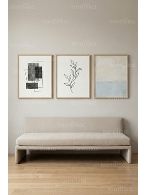 Tontilika Soft Minimal Abstract Nature 3’lü Ahşap Çerçeveli Tablo Seti